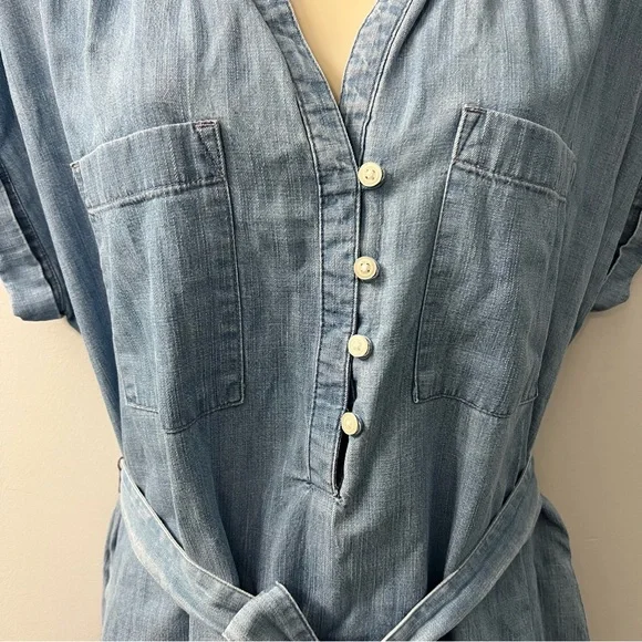 Gap Blue Short Sleeve Chambray Midi Cotton Dress with Belt Size Small - Picture 8 of 10